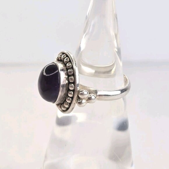 Vintage Sterling Silver Round Amethyst Stone Ring Size 7 India 925 - Picture 2 of 7